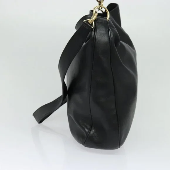 GUCCI Bamboo Hand Bag Leather 2way Black Gold 001 2123 1577 Auth 135785